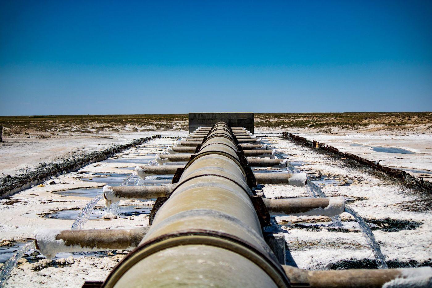 Seawater intake and pipework at a coastal desalination facility